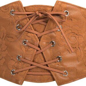 Women Renaissance Corset Belt Lace Overlay Faux Leather Waist Cinch Costume Acce